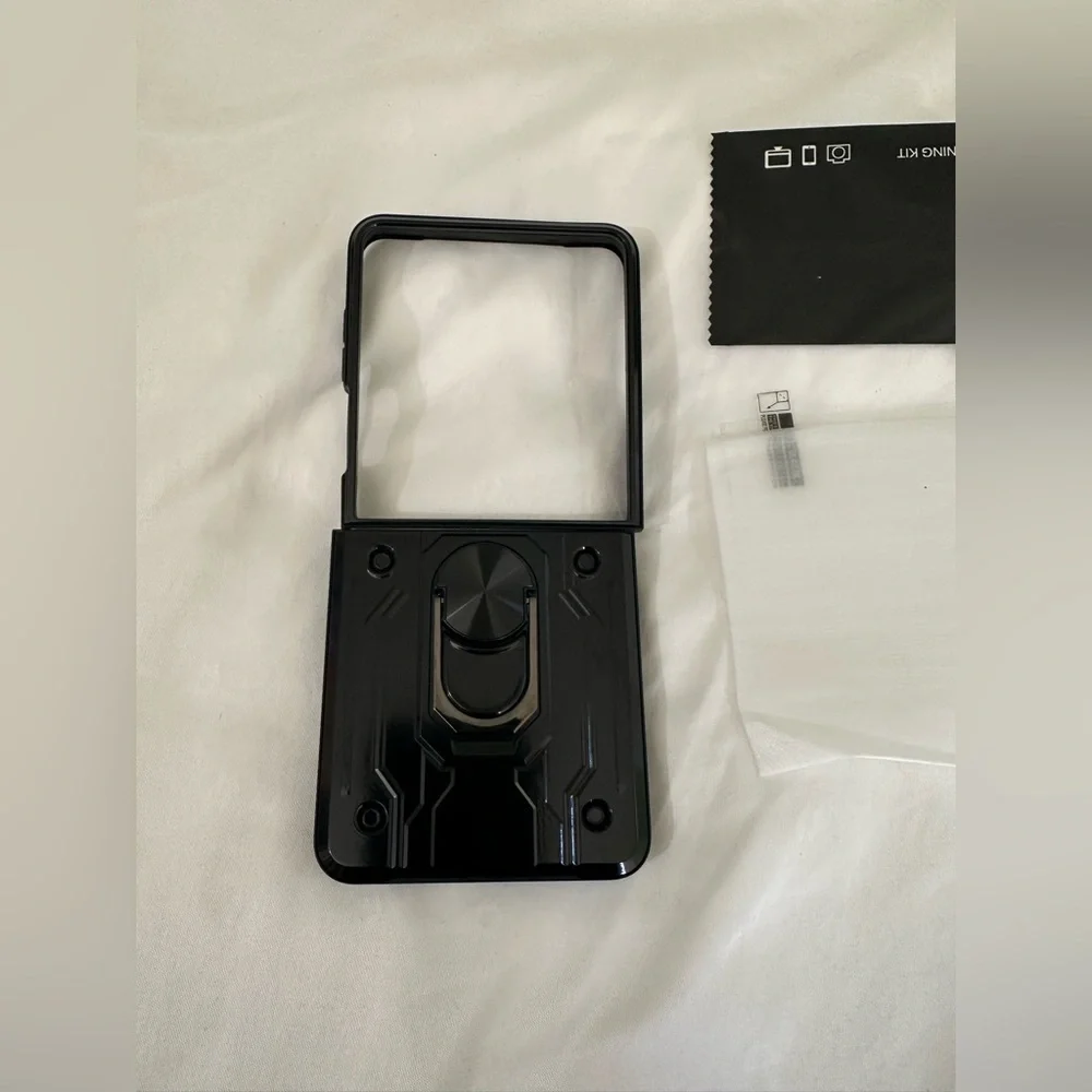 Samsung Z Flip 7 Rugged Black Case with Rotating Ring Kickstand